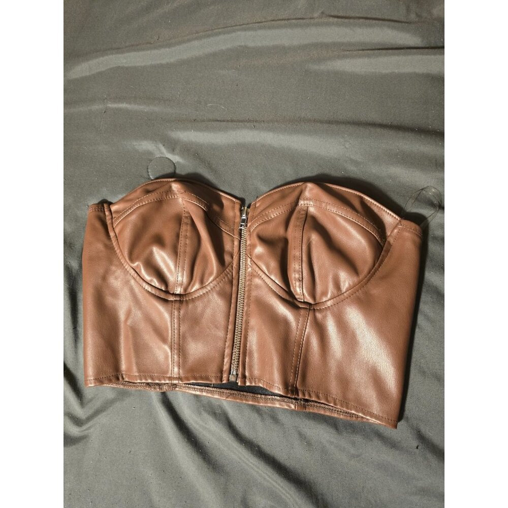 Faux Leather Indie Moto Top Bustier Sexy Cosplay Shirt Women’s Large Costume